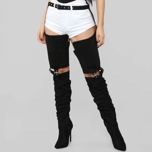 Brand new leg high chap style boots with belts